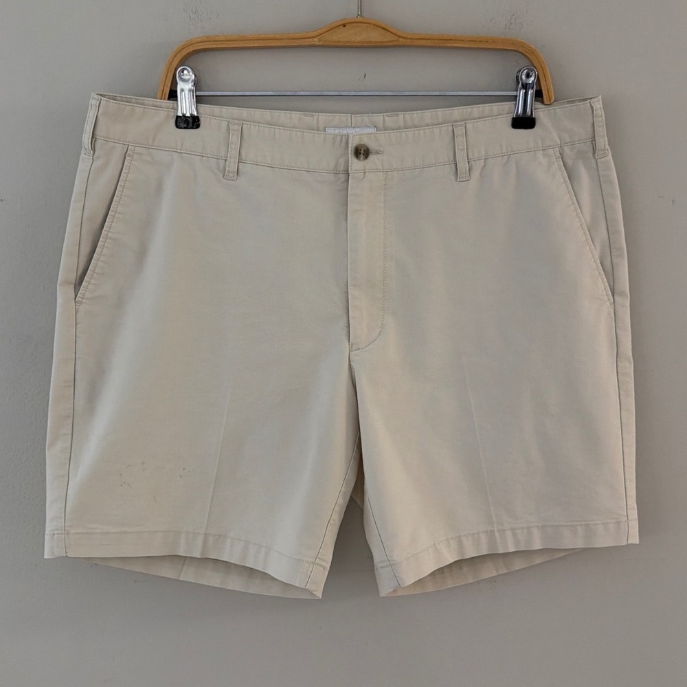 Peter Millar Mens 38 Khaki Tan Golf Shorts Embroidered Indian Logo Stretch Blend